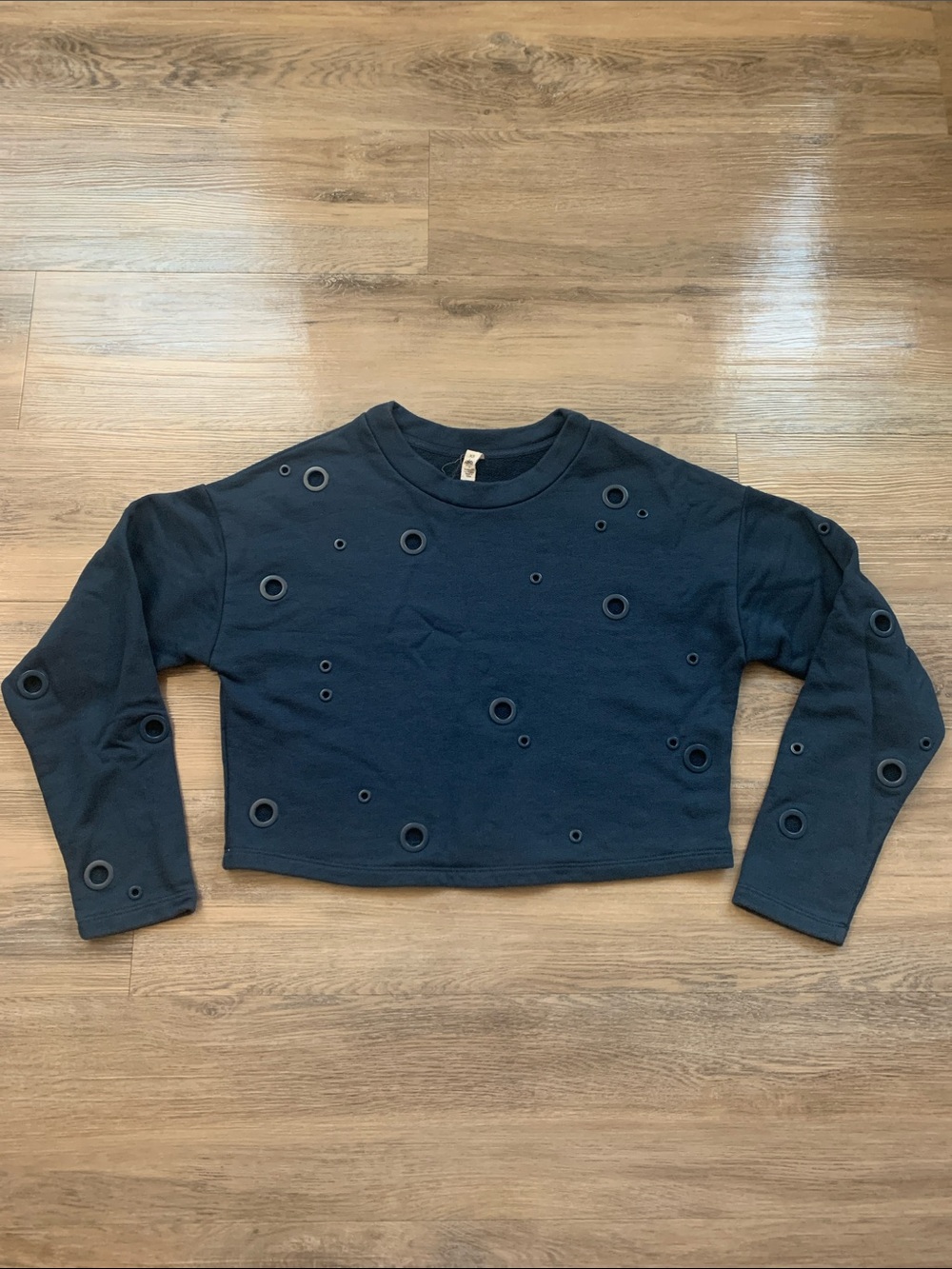 ALO Yoga Navy Blue Cadence Long-Sleeve Grommet Crop Sweatshirt Size XS